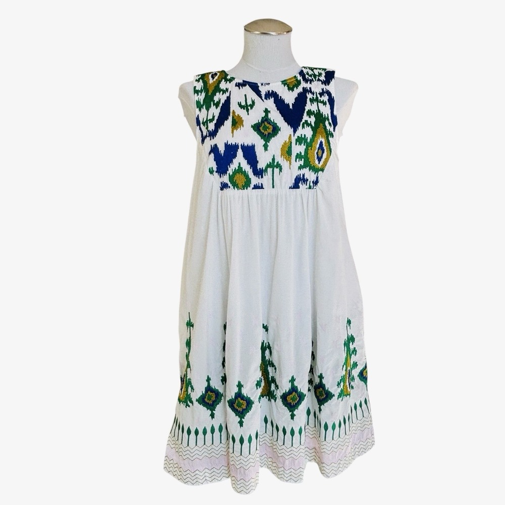 Anthropologie Vivienne Tunic White‎ Lined Dress Embroidered Detail Mini Medium - Picture 8 of 16
